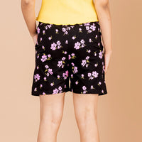 Powermerc Printed Shorts for Women with Pocket on both sides of the shorts-Black-2