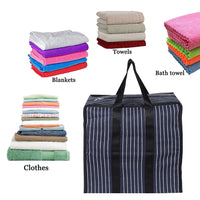 Multipurpose Extra Large Big Heavy Duty Storage Organizer Reusable Canvas Shopper Bag with Strong Handles and Base with Covers Zip (Pack of 10, Navy)