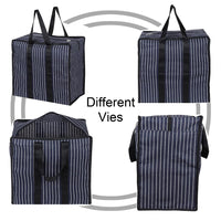Multipurpose Extra Large Big Heavy Duty Storage Organizer Reusable Canvas Shopper Bag with Strong Handles and Base with Covers Zip (Pack of 10, Navy)