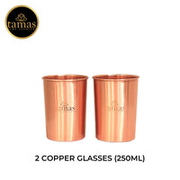 Tamas Pure Ayurveda Copper Water Bottle- 1000ml And Glass Set- 250ml With Premium Gift Box (100ml &amp; 250ml) (Pack of 2 Sets)