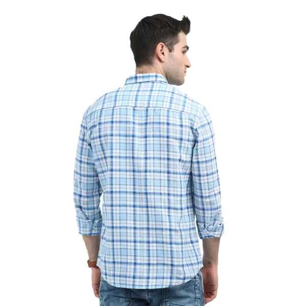 WEAR BY PNP GROUP Men Slim Fit Checkered Casual Shirt-Blue-2