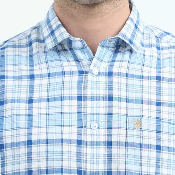 WEAR BY PNP GROUP Men Slim Fit Checkered Casual Shirt-Blue-4