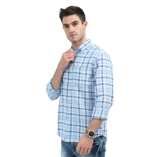 WEAR BY PNP GROUP Men Slim Fit Checkered Casual Shirt-Blue-5